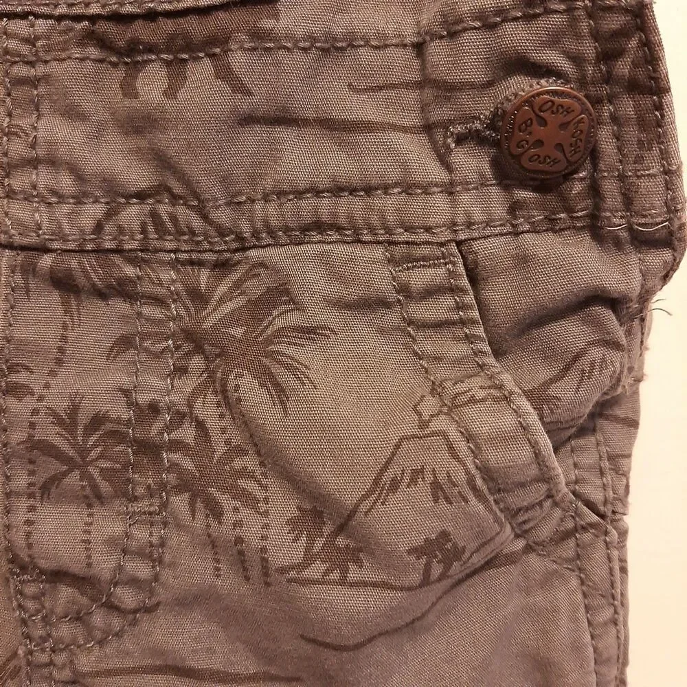 OshKosh B'Gosh 6M Bib Overall Shorts gray Dinosaurs/Palm Trees snap bottom